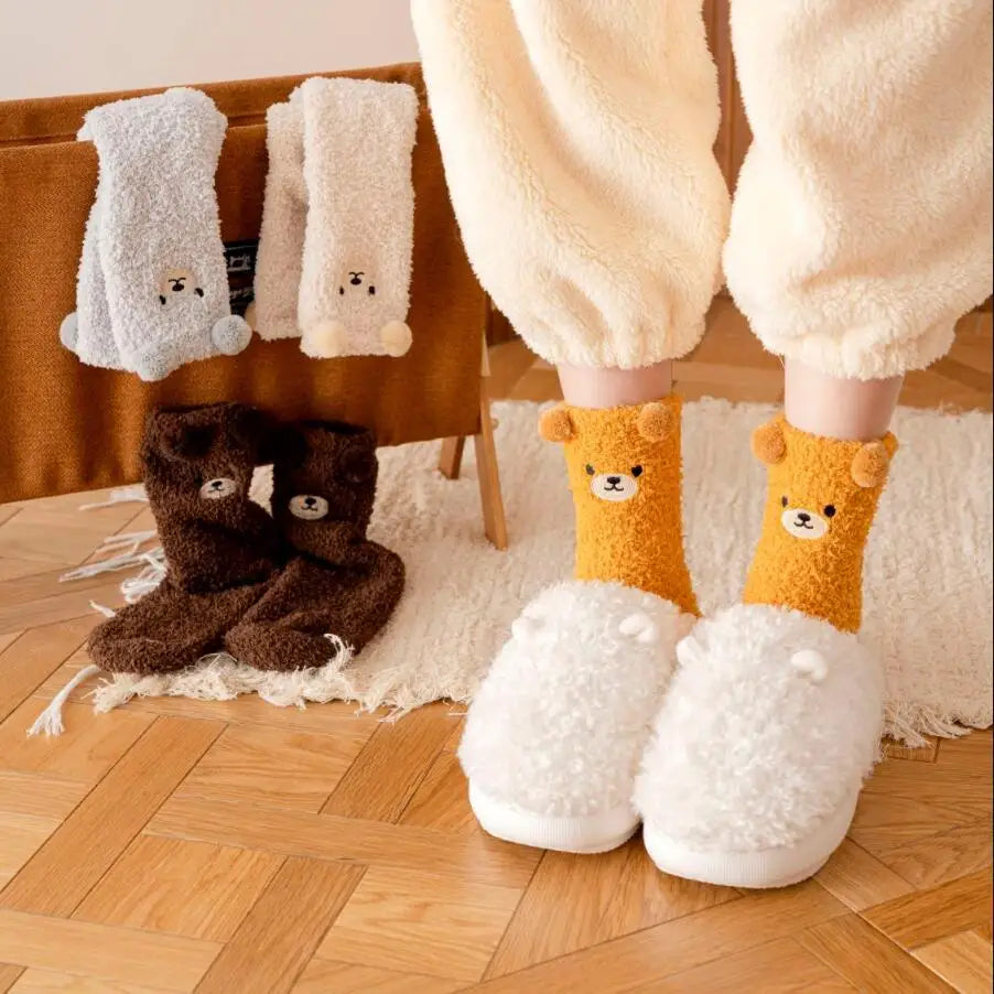 Wärmeschmeichler Women's Cuddle Socks | Fluffy & Cozy | 3D Bear Pattern