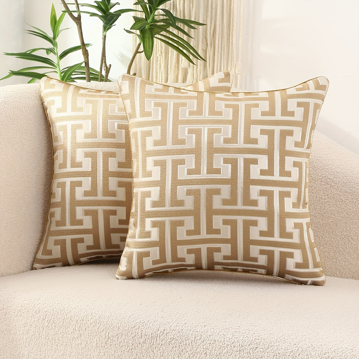 2er-Set Geometrische Jacquard-Kissenbezüge mit Verstecktem Reißverschluss – Stilvolle Kissenhüllen für Ihr Zuhause