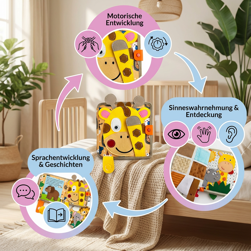 Sensorisches Geschichtenbuch mit Giraffen im Montessori-Stil