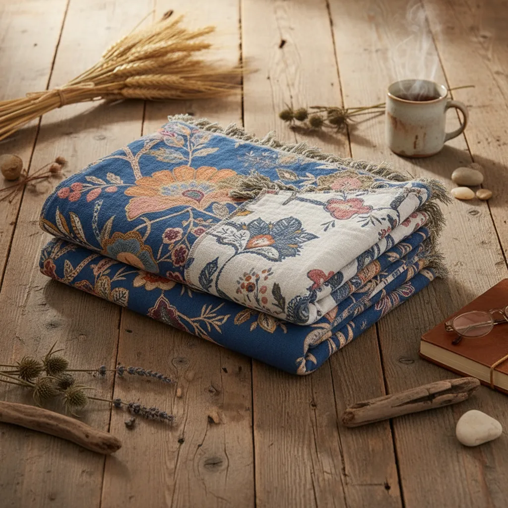 Elegant Reversible Blanket with Floral Motif for Any Room
