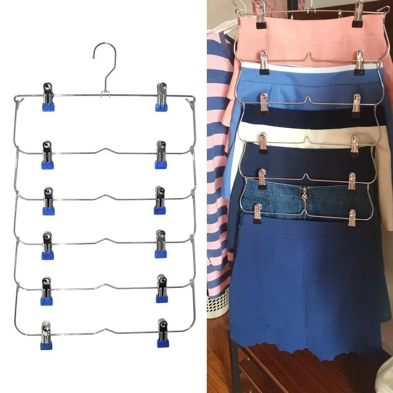 Space-Saving Stainless Steel Trouser Organizer with 12 Clips