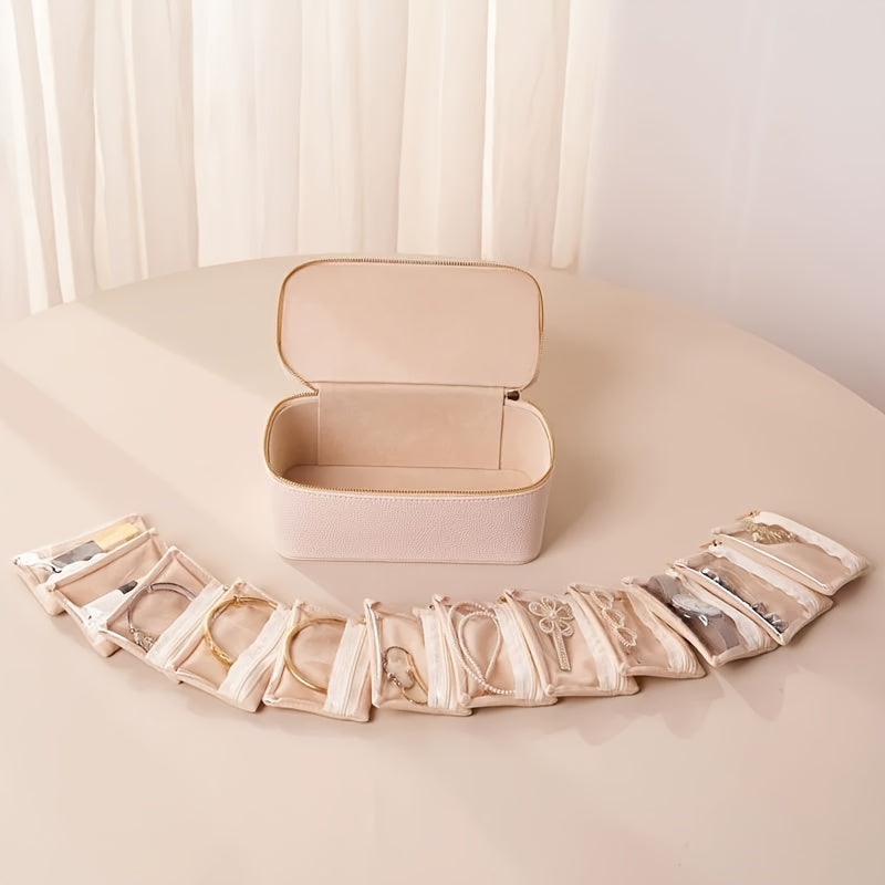 Elegante Schmuckreisebox mit 12 Samtbeuteln – Verhedderungsfrei