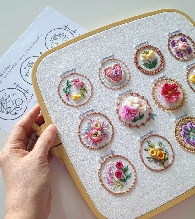 Blumen-Stickset für Einsteiger – 12 Designs, Komplettset