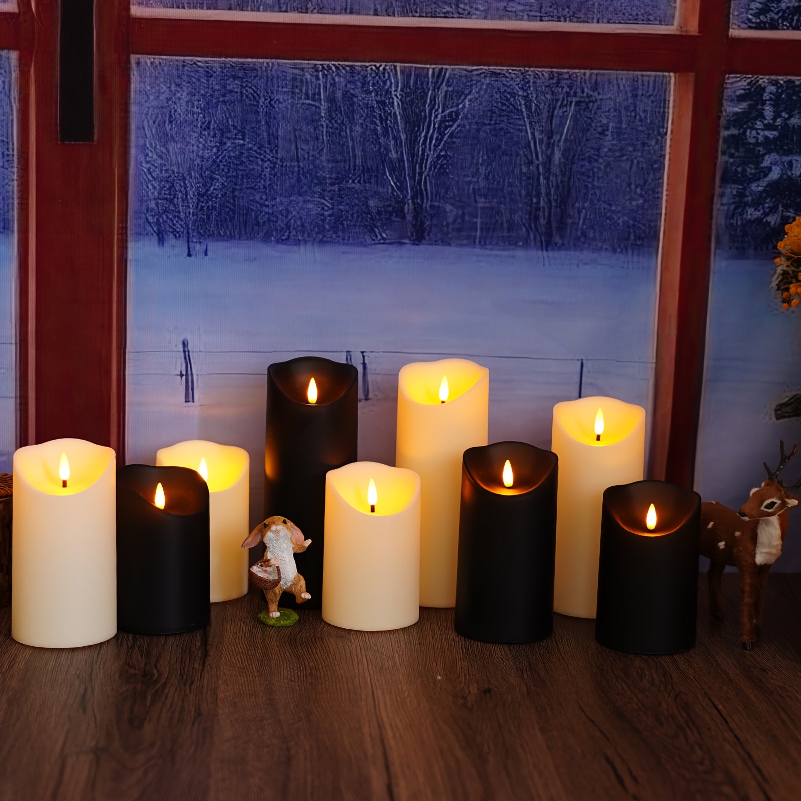 Set von 9 LED-Kerzen ohne Flamme – Fernbedienung und Glitzerfinish