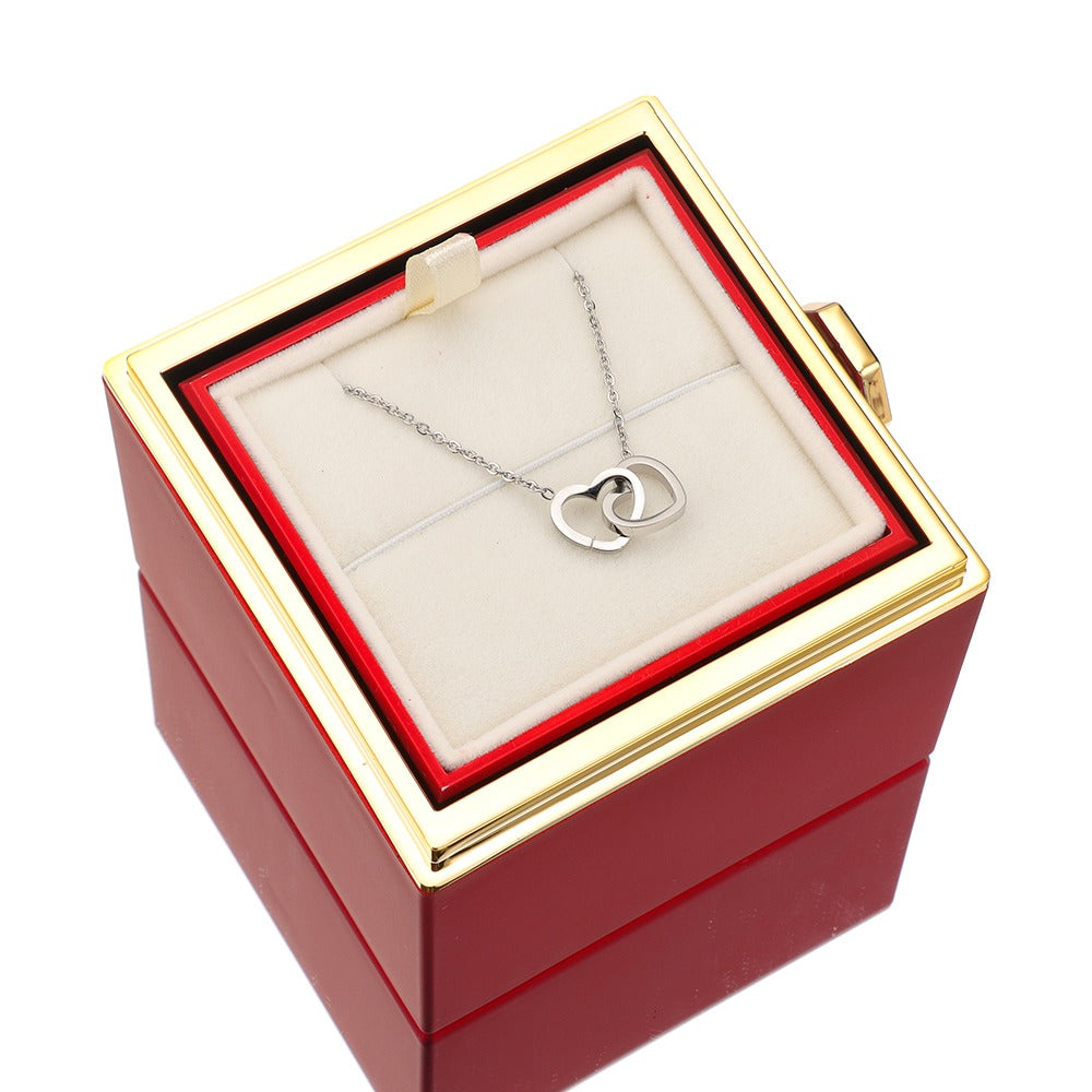 Schmuckkästchen mit ewiger Rose und Herz-Halskette – 14k Weißgold & 18k Gold-Finish