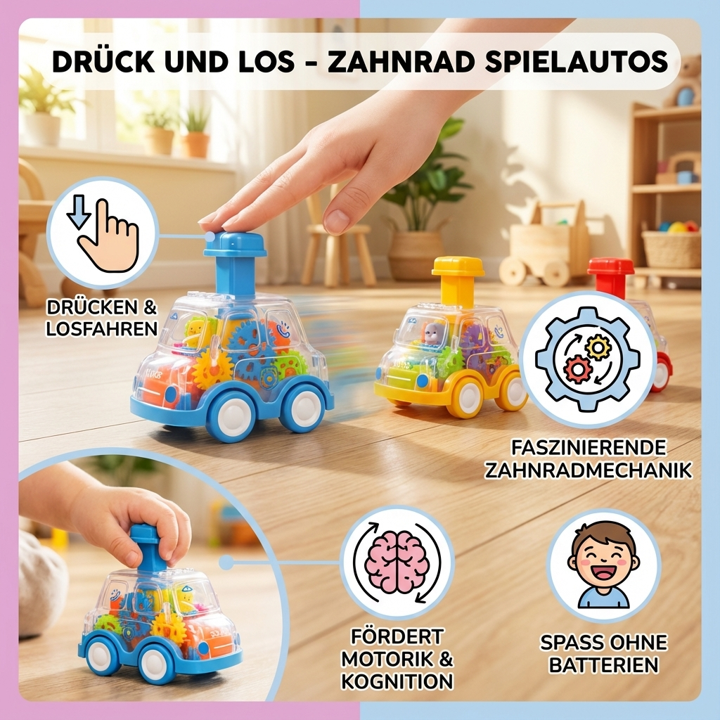 Zahnrad Spielautos – Fahrzeug mit Drück-Mechanismus