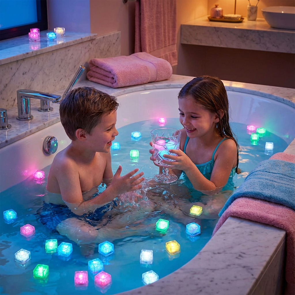Badewürfel Spielzeug für Kinder – 6 Stück mit Leuchteffekt