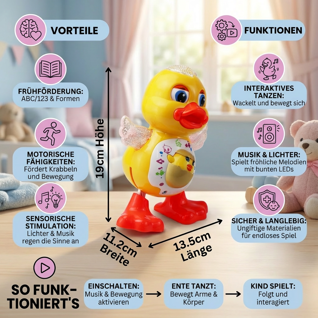 Kinderspielzeug mit tanzender Babyente