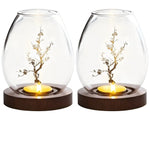 2-teiliges Set Glaskerzenhalter mit Holzsockel - Dekoration im Retro-Zen-Stil | Ideal für Wohnzimmer, Tischdekoration und im Freien
