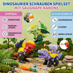 Spielset mit Saugnapfkanone und Dinosaurier-Schrauben