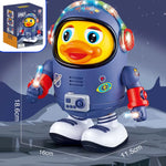 Schwimmende Astronautenente mit tanzenden Bewegungen