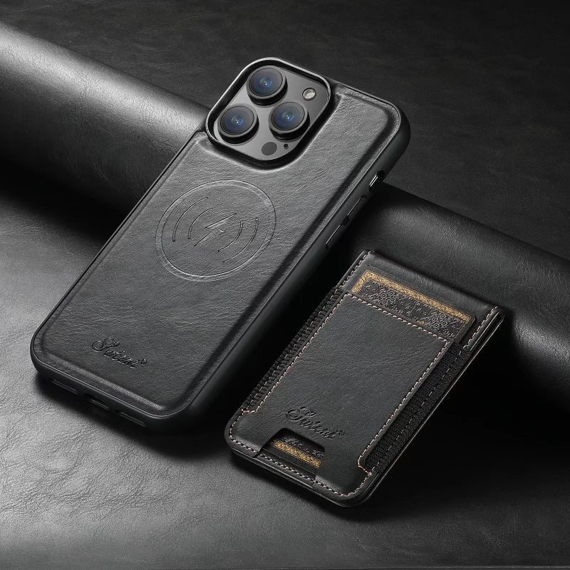 Elegante Echtleder-Hülle für Smartphones mit Kartenfach und Ständer