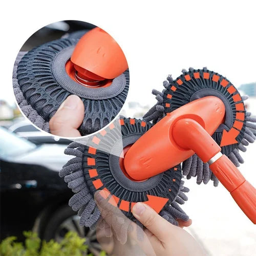Erweiterbarer Autowaschmopp mit Doppelschichtkopf – Schwarz/Orange