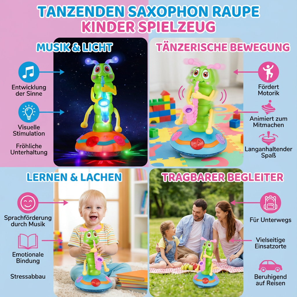 Spielzeug für Kinder: Tänzelnde Raupe mit Saxophon