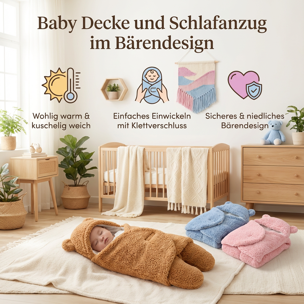 Schlafanzug und Decke für Babys mit Bärenmotiv