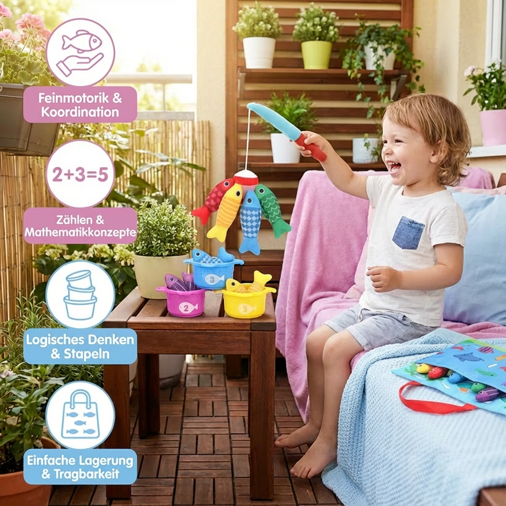 Kinderspielzeug Fischteich aus Plüsch im Montessori-Stil