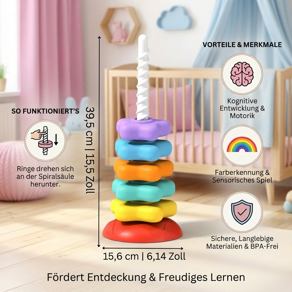 Buntes Drehspielzeug mit Regenbogen-Farbturm