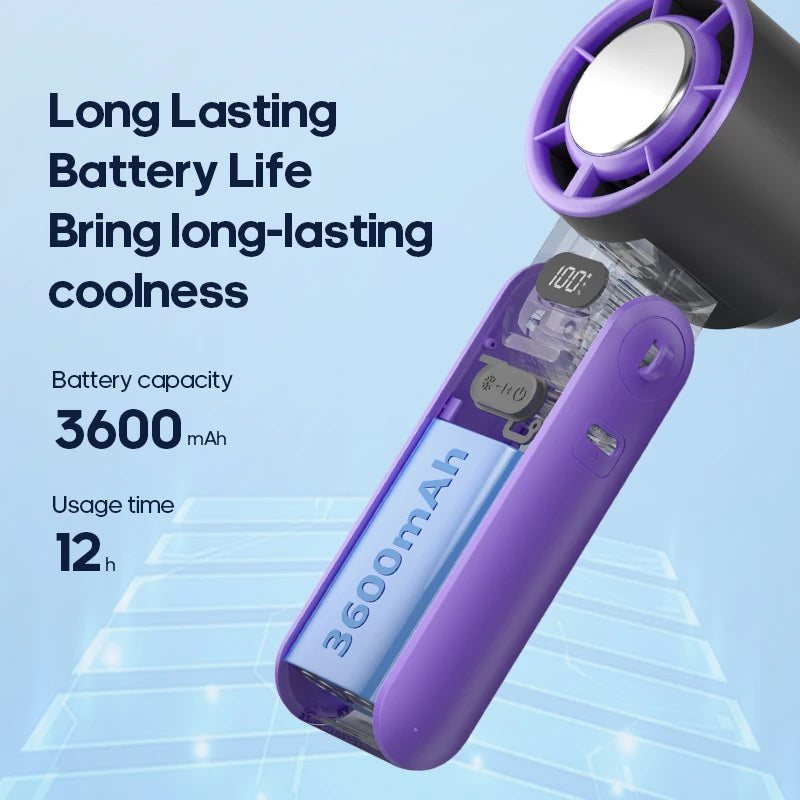FrostWind Mini Fan | Customizable Cooling with 100 Settings | 3600 mAh Battery | Portable & Ice-Cooling