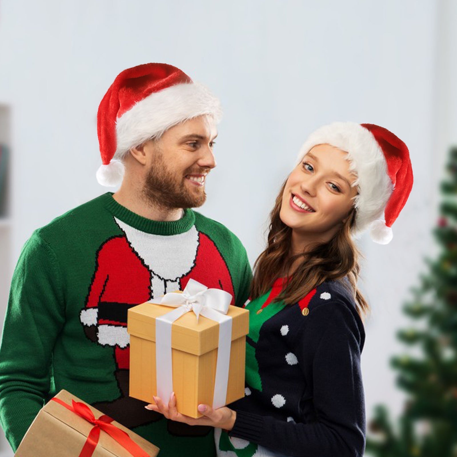 Beleuchtete Weihnachtsmütze mit LED-Lichtern – Weiche Plüsch-Santa-Mütze