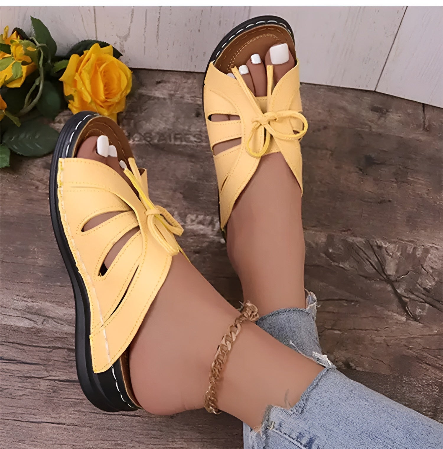 Elegante Damensandalen mit Schleife und Keilabsatz – Orthopädische Einlage