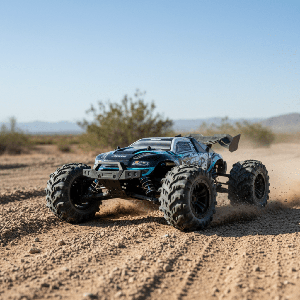 All-Wheel Drive RC Truck in 1:16 Scale with Treaded Tires and LED Lights