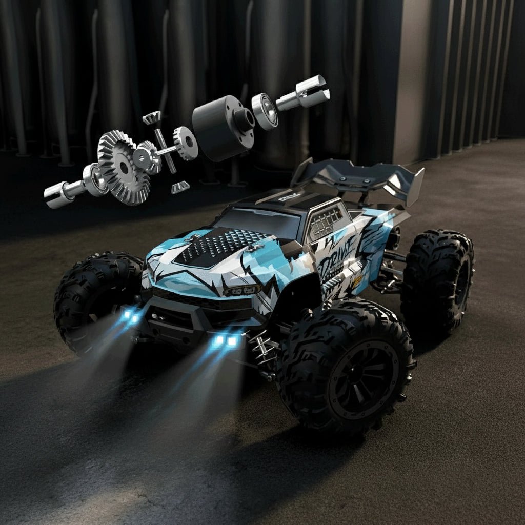 All-Wheel Drive RC Truck in 1:16 Scale with Treaded Tires and LED Lights