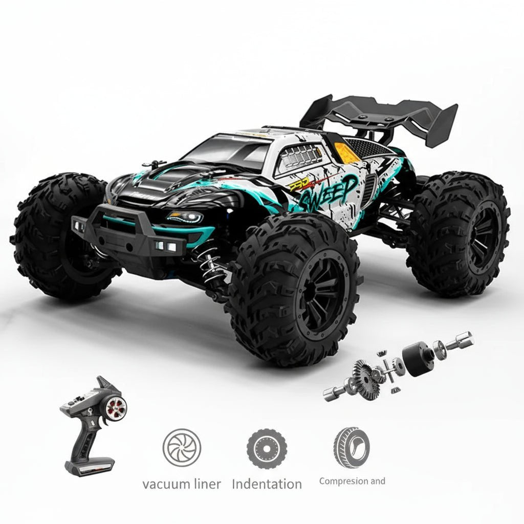 All-Wheel Drive RC Truck in 1:16 Scale with Treaded Tires and LED Lights
