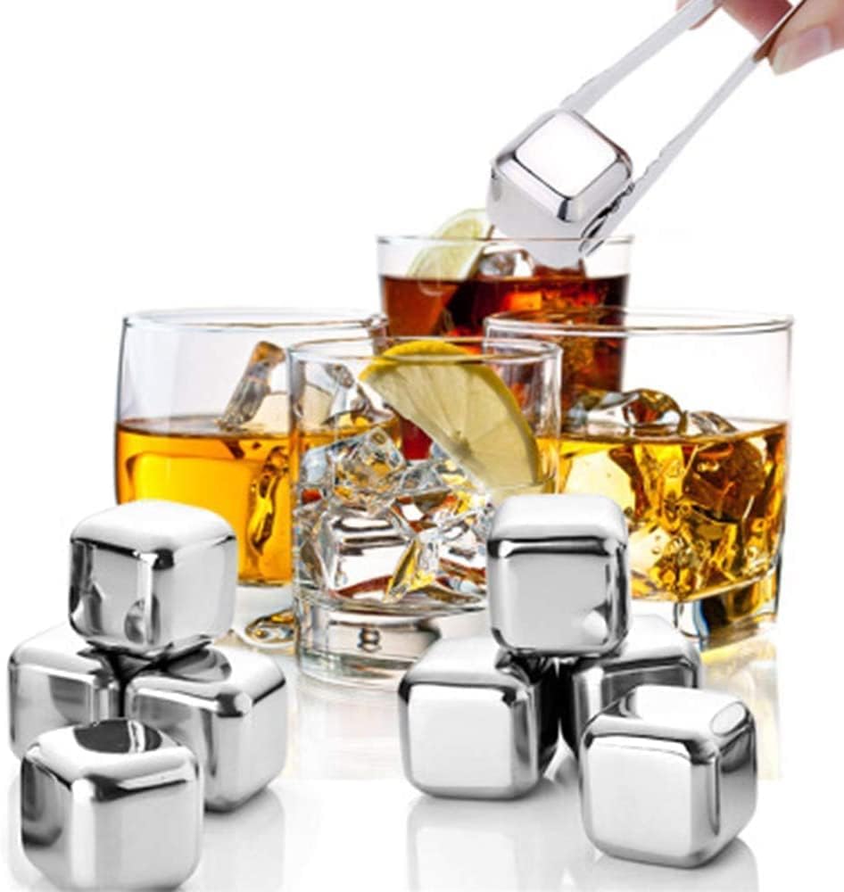 Wiederverwendbare Edelstahl-Eiswürfel mit Silikonzangen - Set (8)