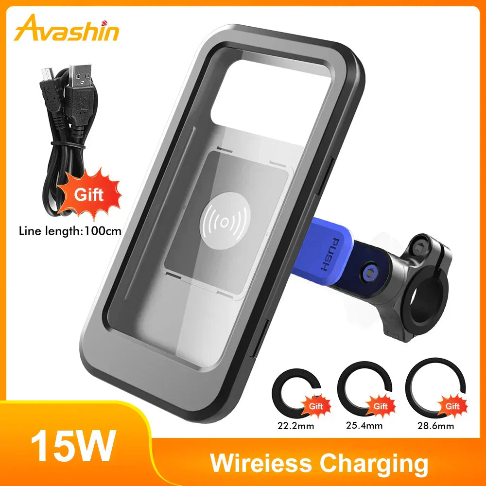 Wasserdichter Handyhalter mit USB und 15W kabellosem Laden für Fahrrad und E-Bike