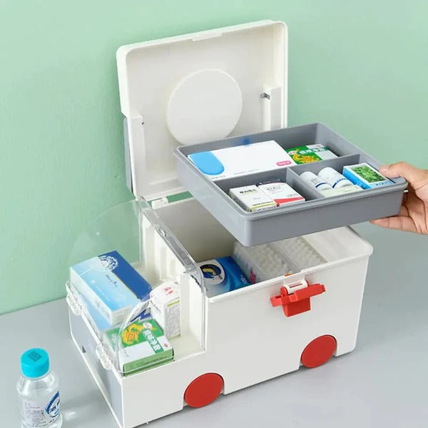 Tragbare Medikamentenbox in Form eines Krankenwagens
