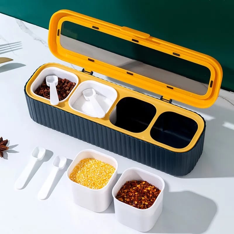 Gewürzaufbewahrungsbox mit 4 Fächern und Löffel