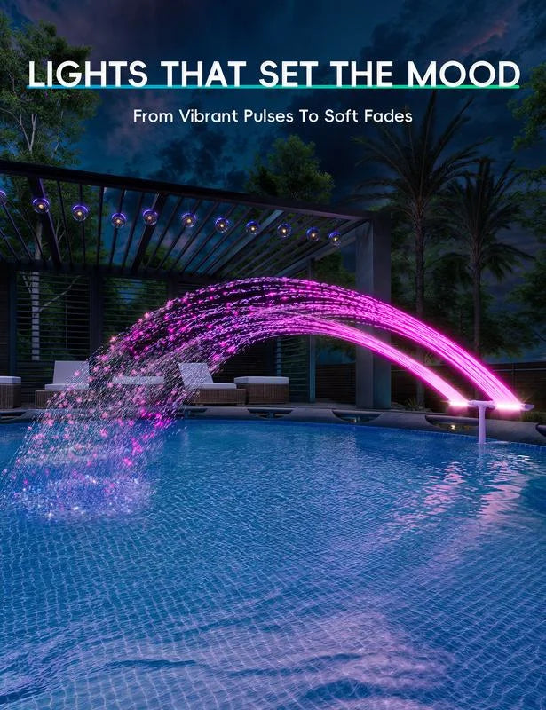 Solarbetriebene Poolfontäne mit RGB-LED-Beleuchtung – Doppelbogen, Fernbedienung