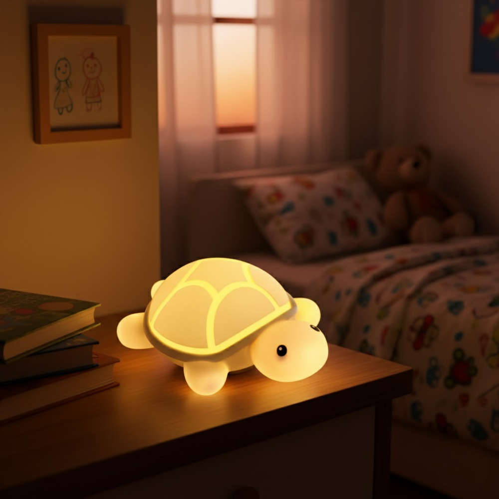 Cute Turtle LED Night Lamp with Color Change - USB-C Rechargeable Silicone Lamp for Kids' Room