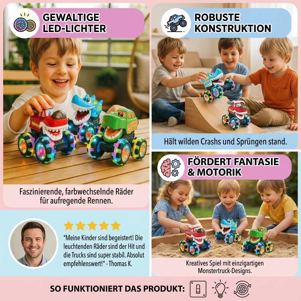 Strahlende Spielzeugmonstertrucks für Kinder