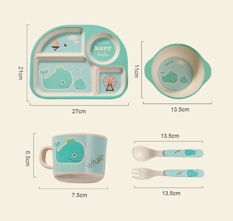 Kindergeschirrset mit Wolkenmuster – Teller, Schüssel, Becher & Besteck