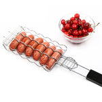 Charming stainless steel grill basket for 6 sausages | Practical BBQ accessory with wooden handle | 55.5 cm
