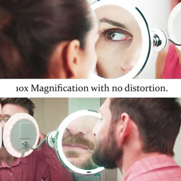 LumiView LED Magnifying Mirror | 10x Magnification | Flexible Design