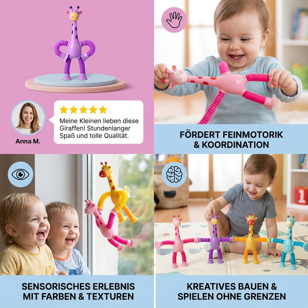 Babyspielzeug mit Saugnapf – Giraffe für sensorische Stimulation