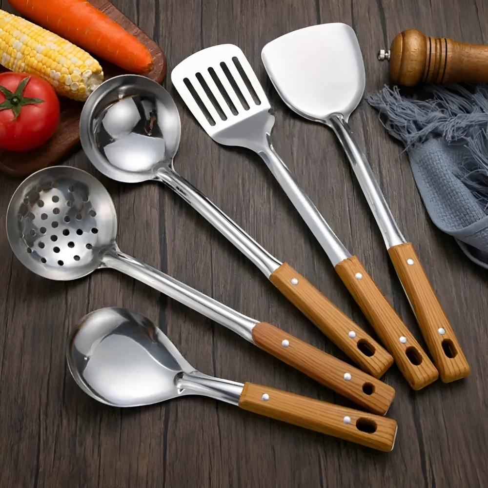 Elegantes Küchenutensilien-Set aus Edelstahl (5 Teile)