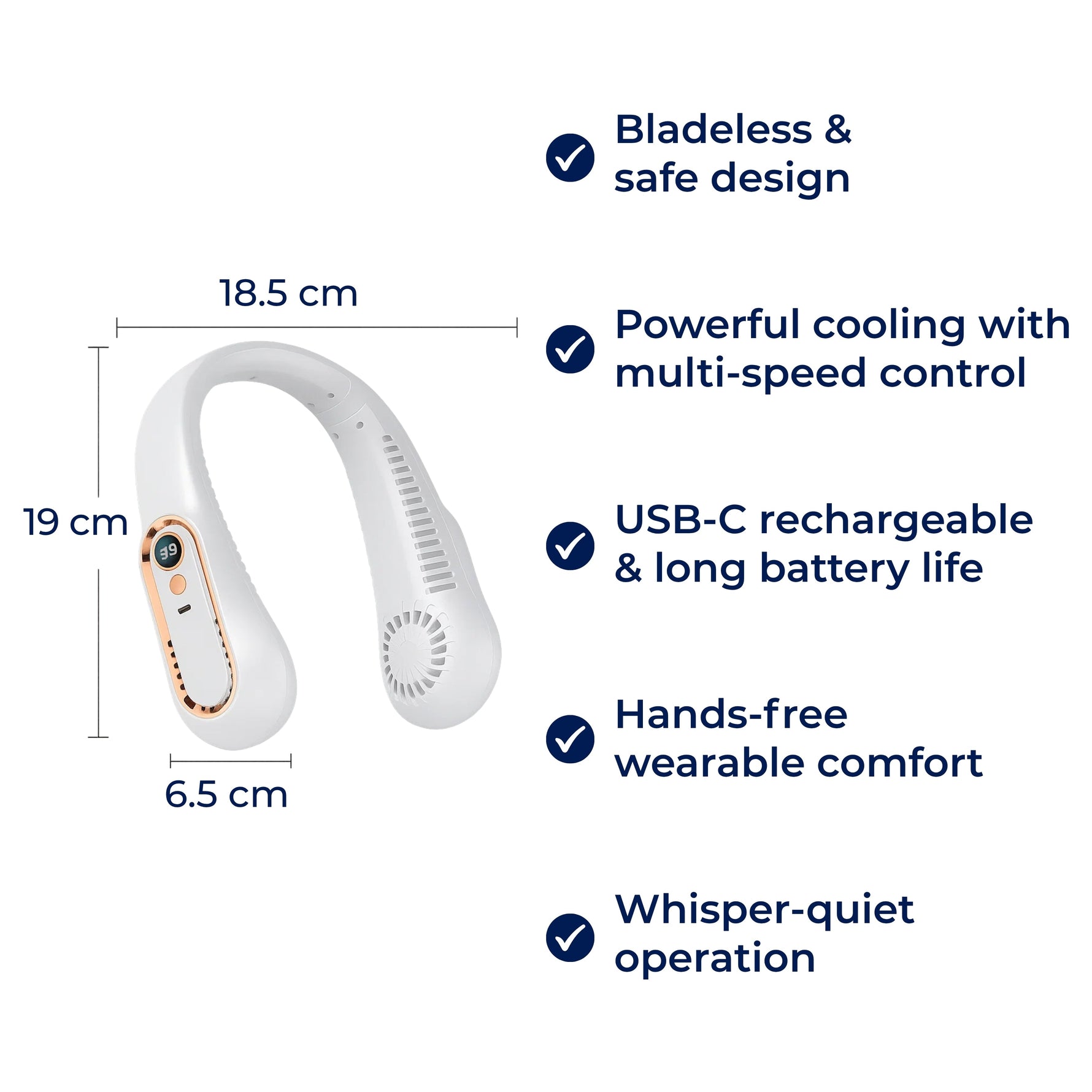 Tragbarer Nackenventilator – Handfreies, bladeless Kühlen – Fünf Geschwindigkeiten USB-C – Für Reisen und Büro