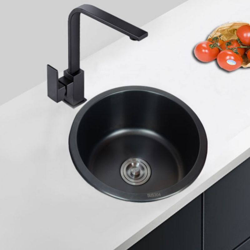 Eleganter Schwarzer Rundspülbecken aus Edelstahl mit Korbfilter