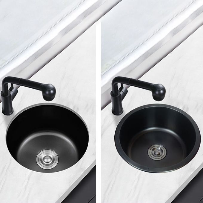 Eleganter Schwarzer Rundspülbecken aus Edelstahl mit Korbfilter