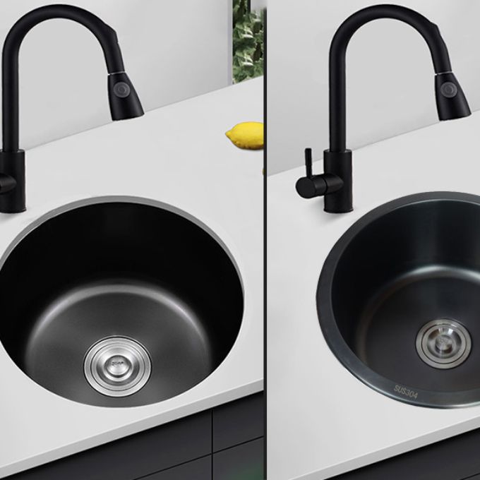 Eleganter Schwarzer Rundspülbecken aus Edelstahl mit Korbfilter