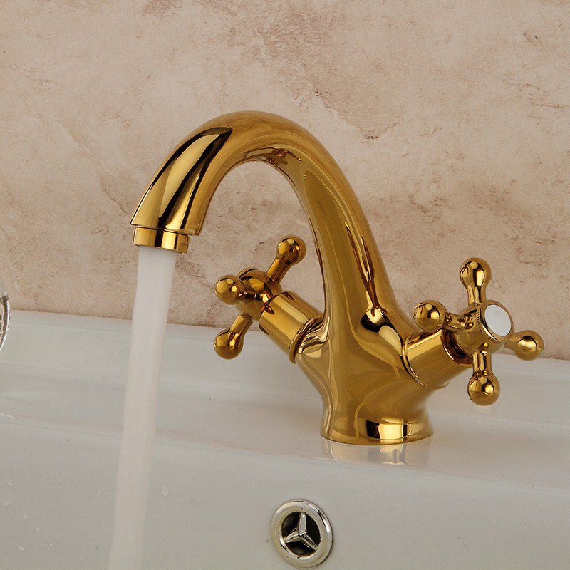 Stilvolle Badezimmerarmatur mit Kreuzgriffen in Goldchrom