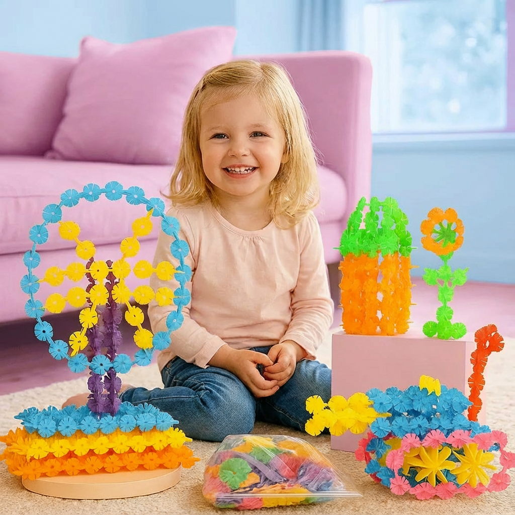 Montessori Bauklötze in Flockenform für kreatives Spielen