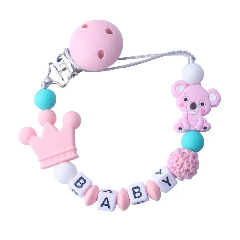 Schnullerclip für Babys mit Bären- und Kronenmotiv