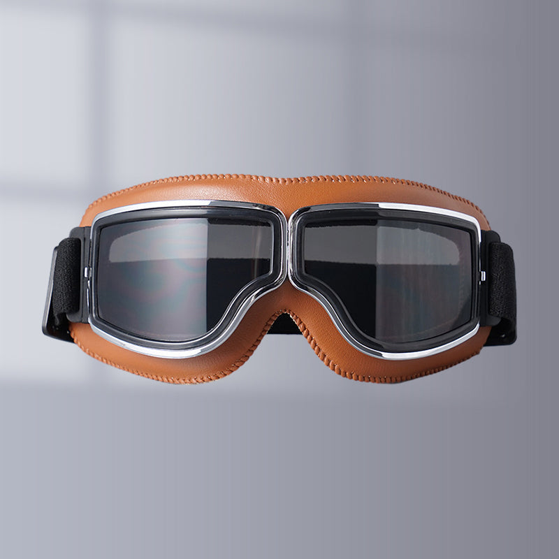 Vintage Motorradschutzbrille mit wechselbaren Gläsern und Komfortpolsterung
