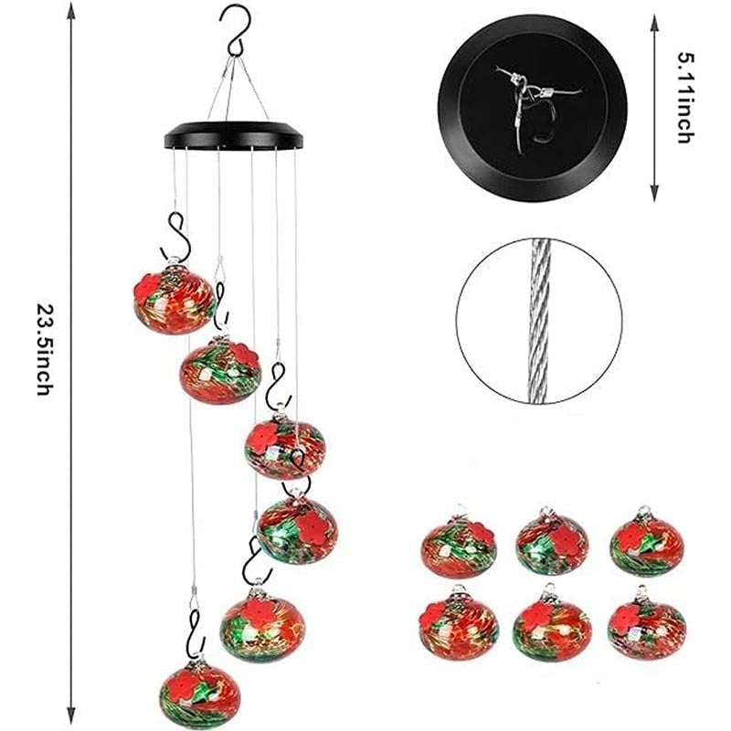 Handgefertigter Glaskolibri-Futterspender mit Glockenspiel