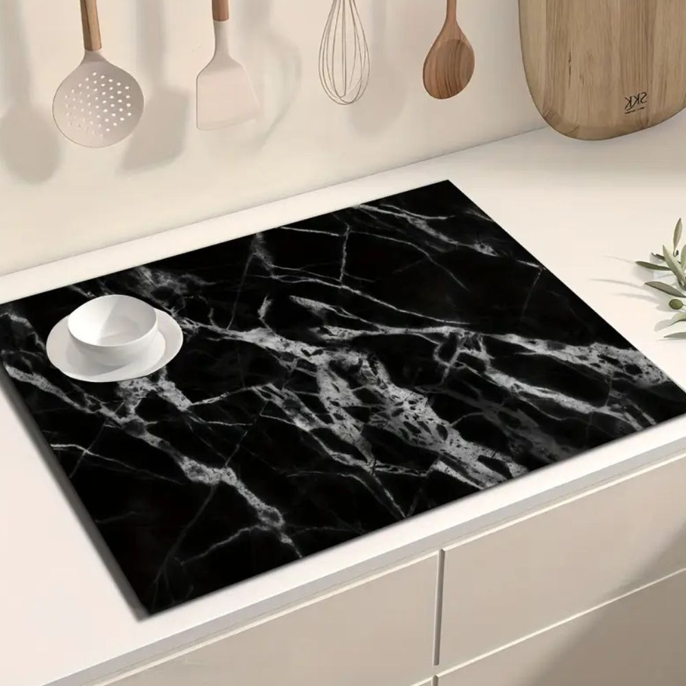 Elegante Geschirr Abtropfmatte mit Marmor-Design