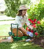 Multifunktionale Gartenbank mit Kniepolster und Werkzeugtaschen
